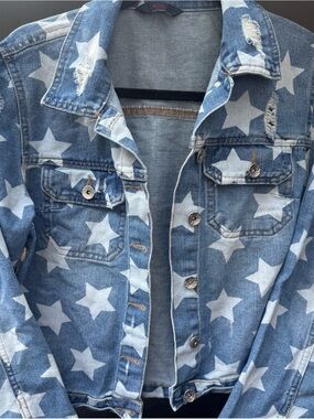 Express Blue Denim Jean Jacket with White Star Print